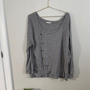 Maurices Gray Long Sleeve Button-Accent Top